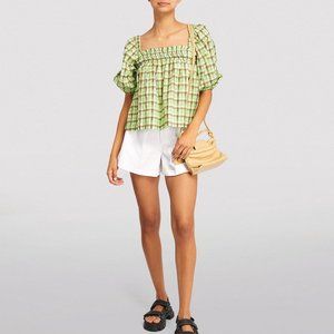 Ganni Green Plaid Top